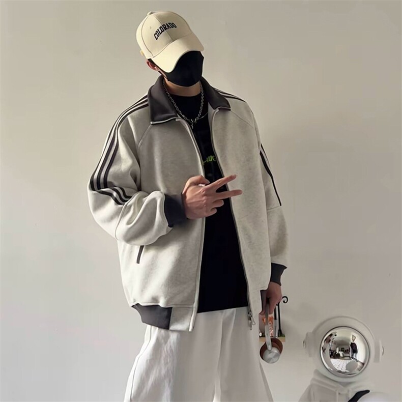 抖音得物高品质美式高街重磅结构设计拼接织带立领卫衣外套CM42,男装卫衣,电商A486