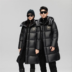 标85%鸭绒羽绒服男女情侣亮面新款面包服中长款连帽外套潮P320，男装羽绒服，星座1210A