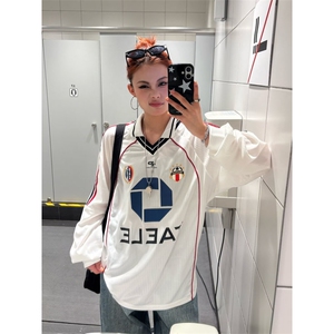 美式徽章刺绣V领撞色拼接卫衣男女秋季重磅情侣运动上衣GAW61 P40图片