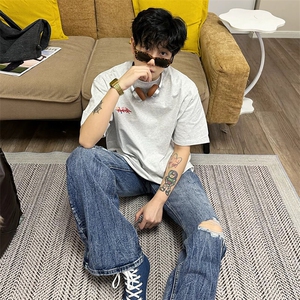 万针全刺绣工艺抖音得物高品质260克重磅纯棉双纱美式高街短袖T恤图片
