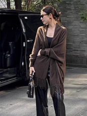 2025年秋季时尚百搭通勤简约休闲流苏开衫，女装羊毛衫，聚奥羊绒