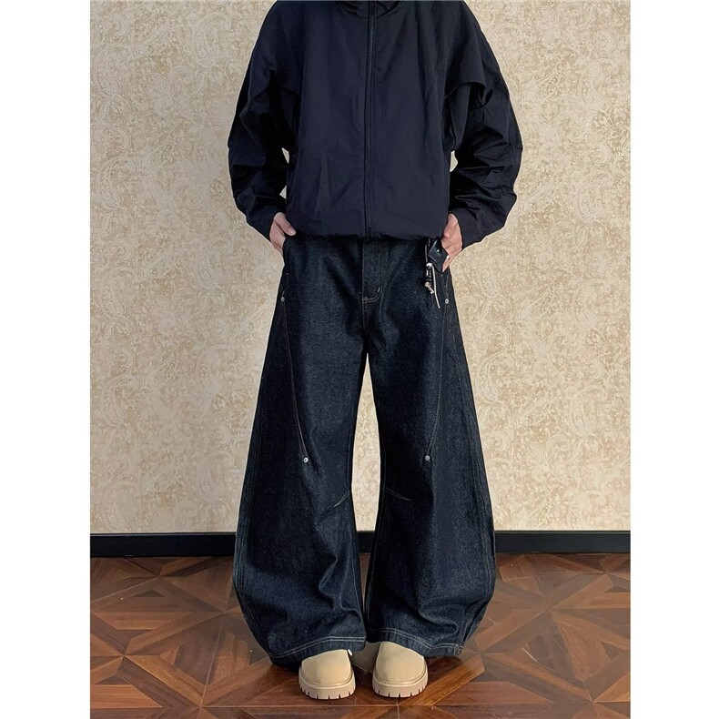 秋季新款美式cleanfit牛仔裤男女宽松拼接阔腿长裤潮RK3322-P55,男装牛仔裤,星座412-3