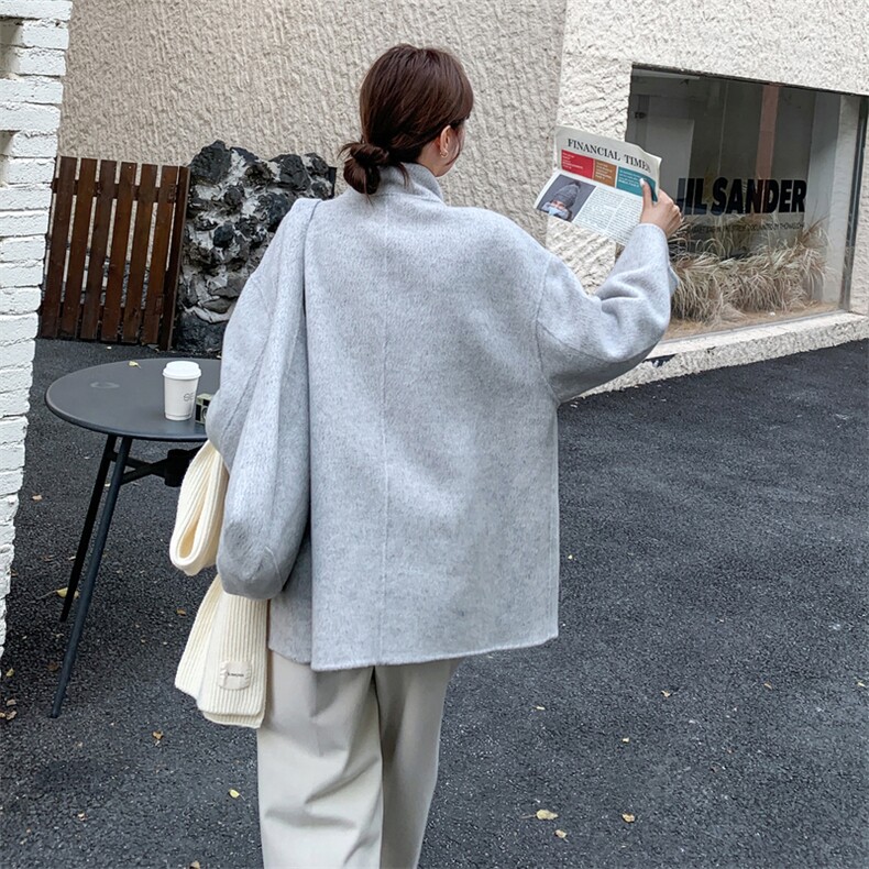 轻熟风立领呢大衣女2025秋冬新款高级感宽松显瘦小个子毛呢外套,女装毛呢外套,2D014