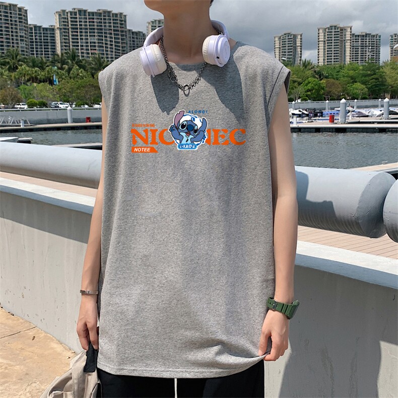 ！港风2023夏季无袖背心男加肥加大码宽松短袖T恤男BX260-P20,男装背心/马甲,电商B371