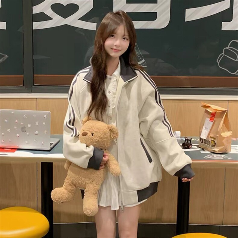 抖音得物高品质美式高街重磅结构设计拼接织带立领卫衣外套CM42，女装短外套，电商A486-1