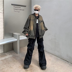 复古水洗做旧牛仔外套男女春秋款潮流宽松休闲夹克上衣JK8932-P68，男装夹克，星座308B-1