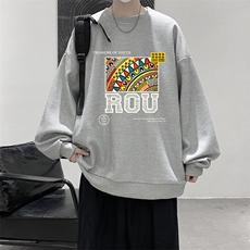 5XL华夫格卫衣男大码胖子圆领长袖t恤HW76370-P30加绒款-P40，男装卫衣，电商A040