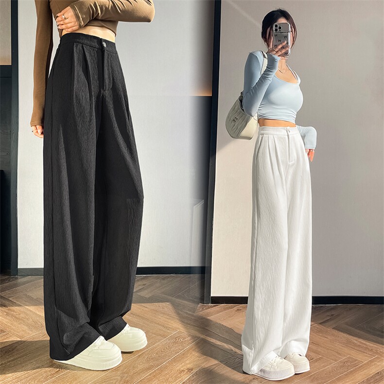高腰垂感西装阔腿裤女2025夏季新品肌理感休闲拖地裤,女装休闲裤,星宇服饰