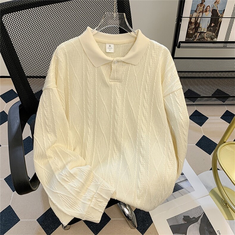 oversize300斤翻领卫衣男加肥加大上衣polo衫春秋大码肌理感宽松图片