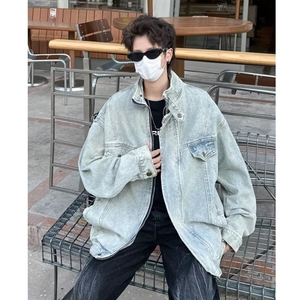 复古水洗做旧牛仔外套男款春秋季潮牌vibe风休闲夹克宽松工装上衣图片