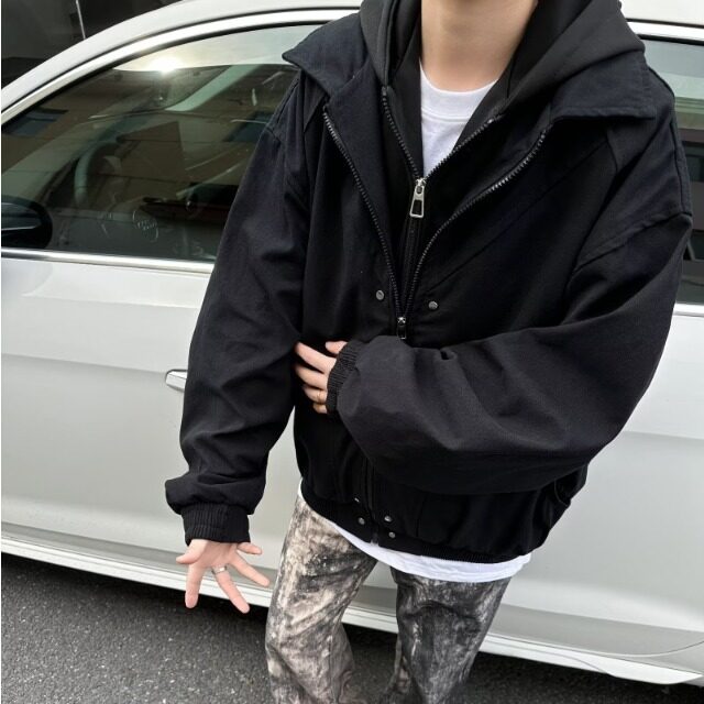 美式假两件夹克男春秋季宽松休闲潮牌复古小众解构外套W9348/P110,男装夹克,星座506