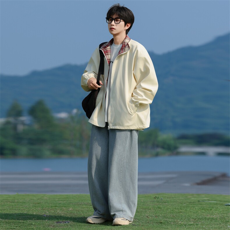 美式高阶新款户外秋季翻领拼接格子复古情侣外套25189TP32,女装短外套,电商A247