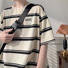 大货美式条纹短袖t恤男女夏季宽松复古半袖情侣1008-AT722-P35，男装T恤，星座1008