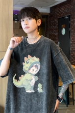 ！2025夏季新款男士潮牌水洗短袖T恤纯棉情侣半袖XT151P35，男装T恤，电商B220