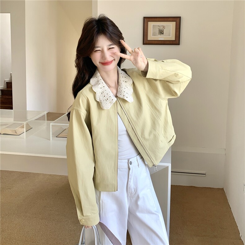 26春大量现货主推皮衣外套短蕾丝花边翻领2B114-2190-P175-K265,女装皮衣,网红馆