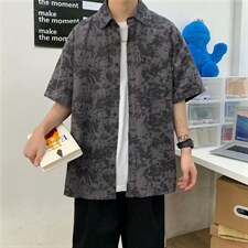 21夏季新款港风新款中性碎花衬衫宽松短袖衬衣男1008-1-C6060-p35图片