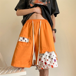 8XL-M 特大码夏季新款五分裤vibe破洞拼接高街格子短裤DK1517P57图片