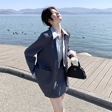 韩系高级感灰色假两件西装外套女2025春季新款气质百搭半身裙套装，女装套装/套裙，2C115