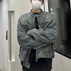 美拉德潮牌复古水洗做旧牛仔外套男女高街百搭浮雕异形机甲夹克秋，男装工装外套，星座1210-1