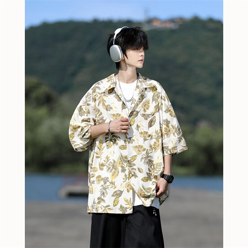 满印碎花衬衫短袖大码复古花卉衬衫夏威夷冰丝沙滩衬衣DC5016/P35,男装衬衫,电商B238