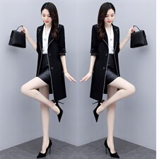 2023春装新款韩版时尚优雅修身显瘦系带中长款风衣外套,女装风衣,姿衣坊