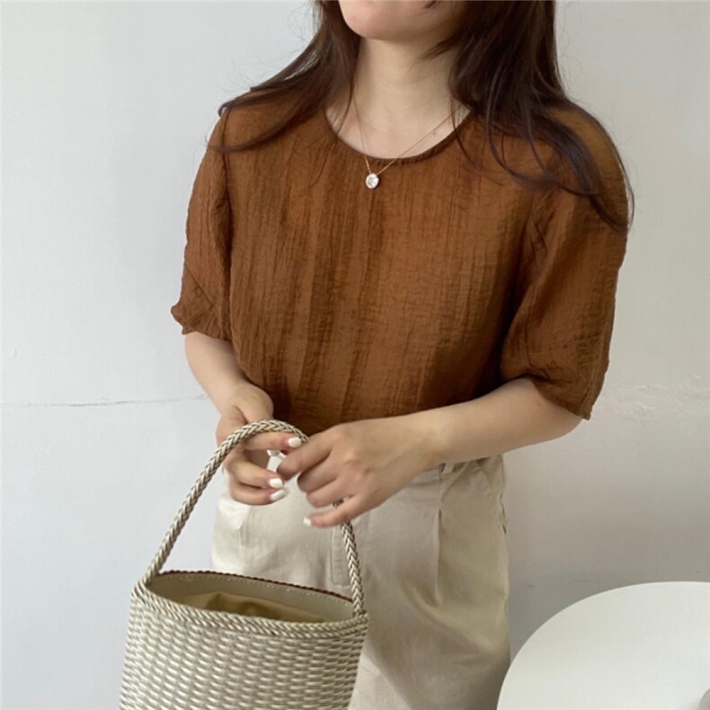 简约褶皱小衫，女装，土布鱼