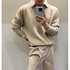 假两件V领毛衣男款春秋季老钱风polo针织衫高知松弛感穿搭打底衫，男装针织衫/毛衣，星座1116A（原606A-3）