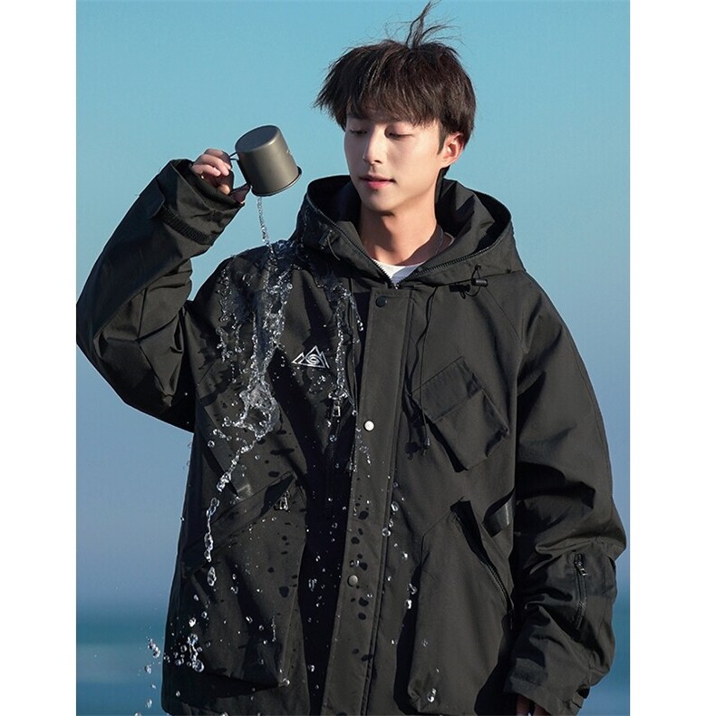 冬新港风大码防水多口袋滑雪服男加棉加厚保暖中性风外套M78-P155,男装棉衣,电商A001-1