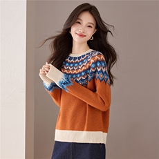2025新款秋冬慵懒松弛感费尔岛毛衣打底衫女菱形提花宽松羊毛衫，女装羊毛衫，艾米