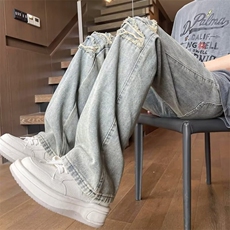 水洗复古直筒破洞牛仔裤潮流夏季新款休闲裤子男女潮7268P43，男装牛仔裤，星座410-2