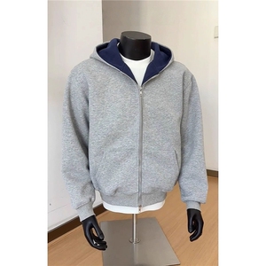 1506-1/WW281/P53新款重磅连帽双拉链卫衣男韩版宽松纯色开衫撞色图片