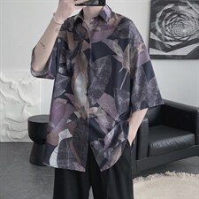 2022夏季碎花短袖扎染衬衫印花衬衣外套XZ518-2-CY77，男装衬衫，四季星座518-2