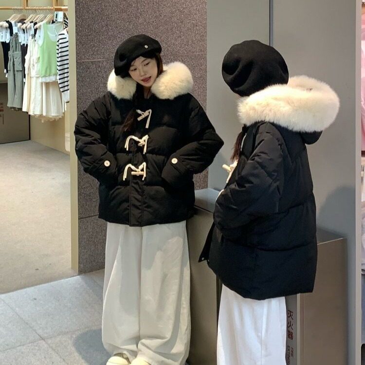 8809#光版手塞棉紫色牛角扣棉服女冬季宽松大毛领加厚面包服外套,女装棉衣/棉服,星座1210-1