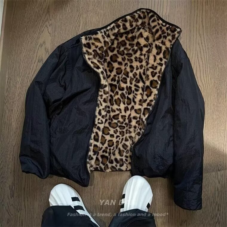 现货复古情侣装豹纹棉服双面穿外套保暖潮街头秋冬棉衣MY623-P80,男装棉衣,星座302B-3