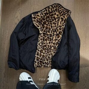 现货复古情侣装豹纹棉服双面穿外套保暖潮街头秋冬棉衣MY623-P80图片