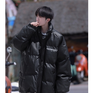 港风鳄鱼纹棉衣男手塞棉夹克PU皮棉服外套男8507P120控158图片