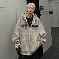 蜡染拉链连帽开衫外套情侣早秋新款美式复古夹克帽衫JK200-P78，男装夹克，电商C307