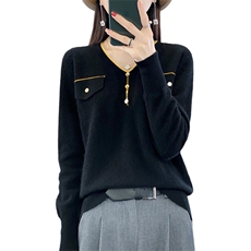 V领羊毛衫女2024年新款秋季薄款套头毛衣宽松外穿慵懒风，女装羊毛衫，蒙特羊绒