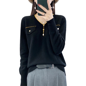 V领羊毛衫女2024年新款秋季薄款套头毛衣宽松外穿慵懒风图片