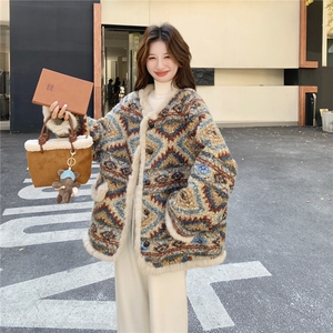 新品有货！复古费尔岛风加绒加厚羊羔毛外套2C213-927-P205-K308图片