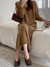 中长款毛衣裙羊毛衫秋冬宽松慵懒打底针织毛衣连衣裙，女装连衣裙，思途羊绒