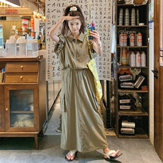 新品军绿色上衣+工装半身裙两件套套装7633-P135-K198，女装套装/套裙，2C159