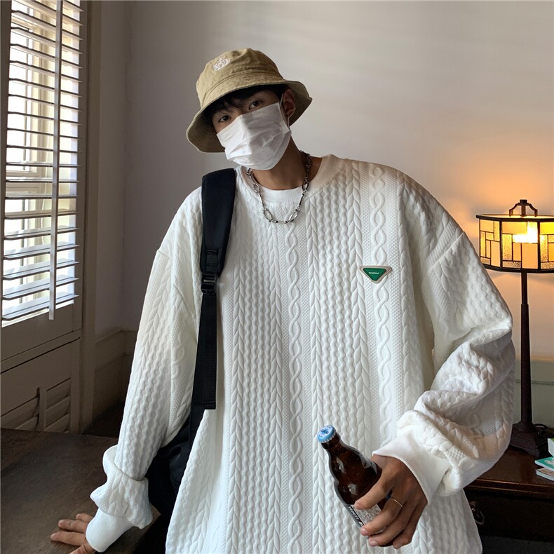 秋冬新款菱形格纹提花宽松圆领套头情侣卫衣大码外套H762P58,男装卫衣,电商A341