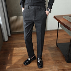 K3767-P70秋冬加厚毛呢料人字纹休闲男式长裤磨毛-黑色28-38码，男装休闲裤，电商A211