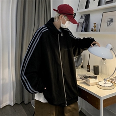 大量现货2025春季宽松条纹开衫卫衣运动棒球服夹克现货W7879-P58，男装夹克，星座512-4
