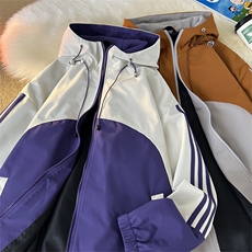 毛毯风冲锋衣侧条纹夹克中性风户外防风连帽外套秋A436-8805-P75，男装夹克，电商A436