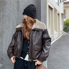 新品大货已出！高级感拼接皮衣2C213-918-P210-K318，女装皮衣，2C213