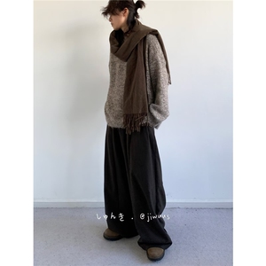 秋冬季新款加厚美式复古时尚提花宽松圆领套头针织毛衣男女气质