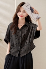 高级感波点印花衬衫女2025夏季小个子短款宽松蝙蝠袖休闲气质小衫，女装衬衫，恋慕依尚
