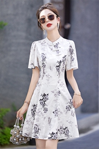 2025夏季新款新中式印花国风盘扣旗袍碎花连衣裙女短袖气质裙子潮图片